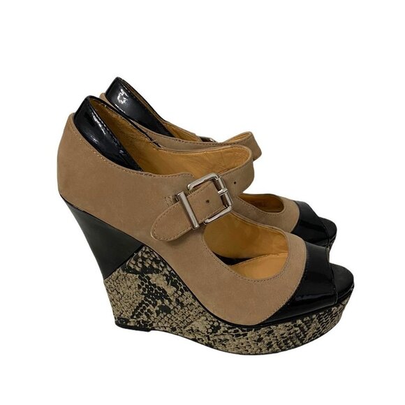 Gianni Bini Suede Patent Leather Snake Print Platform Mary Jane Wedge Heels Sz 6 - Picture 2 of 9